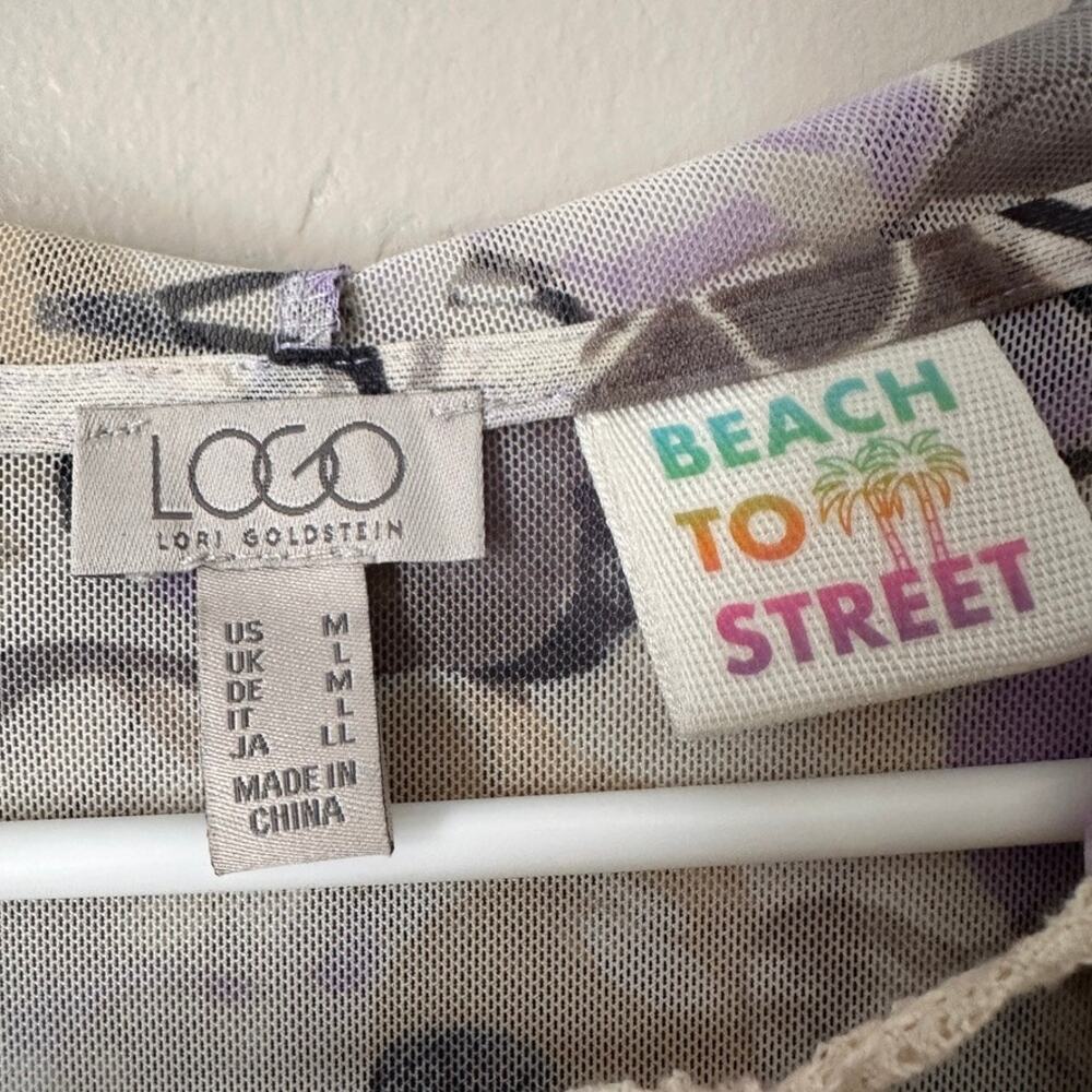LOGO Lori Goldstein Beach To Street Sheer Mesh Hooded Cardigan Coverup MEDIUM - Picture 6 of 11